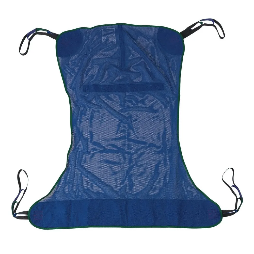 An illustrative blue full-body patient lifting sling with loop attachments