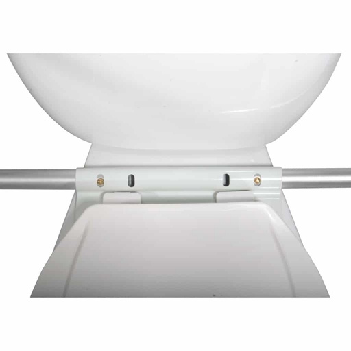 Front of the white bracket, two screws and a slotted metal bar