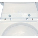 Top of the white bracket with two bolts under the toilet seat