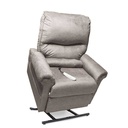 Pride LC-107 in grey upholstery, raised on the lift base with the hand control on the seat