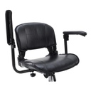 Scout seat and armrest in black vinyl, with the fold-down backrest on its swivel post