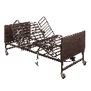 Bariatric homecare bed raised at head and foot, with a half length rail fitted on one side and a hand pendant at the deck