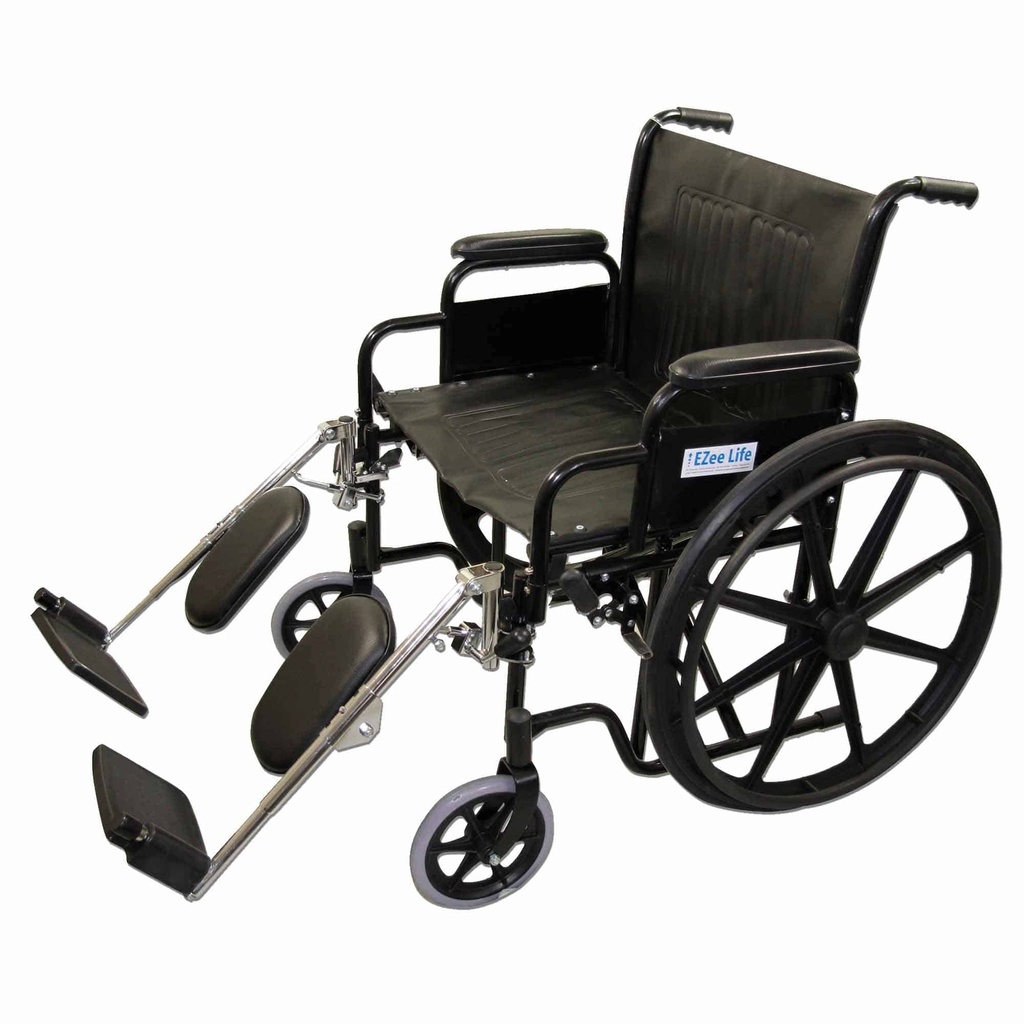 CH1091 with the optional elevating legrests fitted and raised, showing the padded calf rests