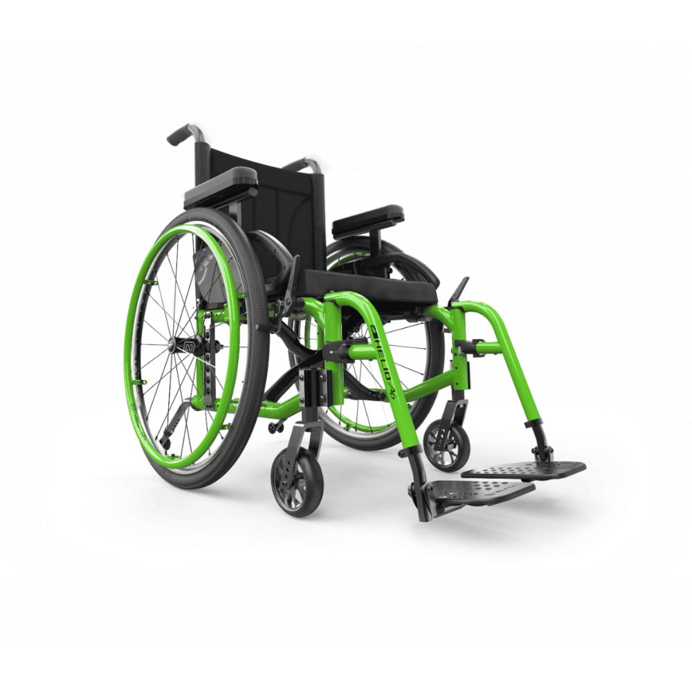 Helio A6 in Acid Green with matching coloured handrims, front three-quarter view