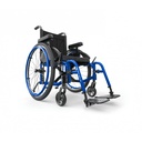 Helio A6 in Sapphire Blue with blue handrims, front three-quarter view