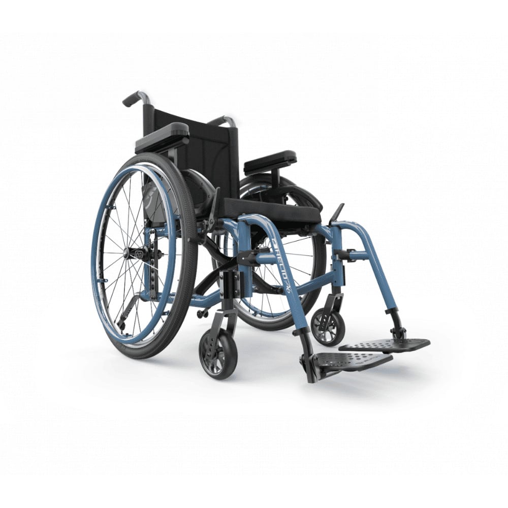 Steel Blue Helio A6 frame with a black cross brace, front three-quarter view