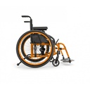 Side view of a Helio A6 in Sunkissed Orange with its push handles and armrest