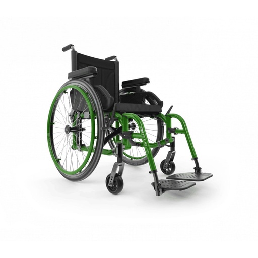 Helio A7 with a green frame and green handrims, front three-quarter view