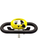 Control panel with key switch, speed knob, horn and battery gauge between the handlebar grips