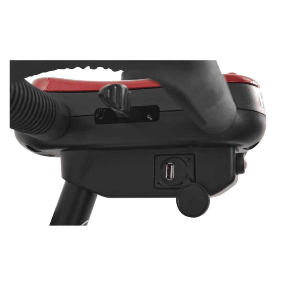 USB port under the tiller console, with its rubber cover flipped open