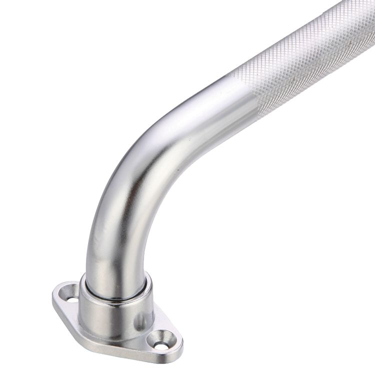 Chrome knurled grab bar end with a three-hole flange