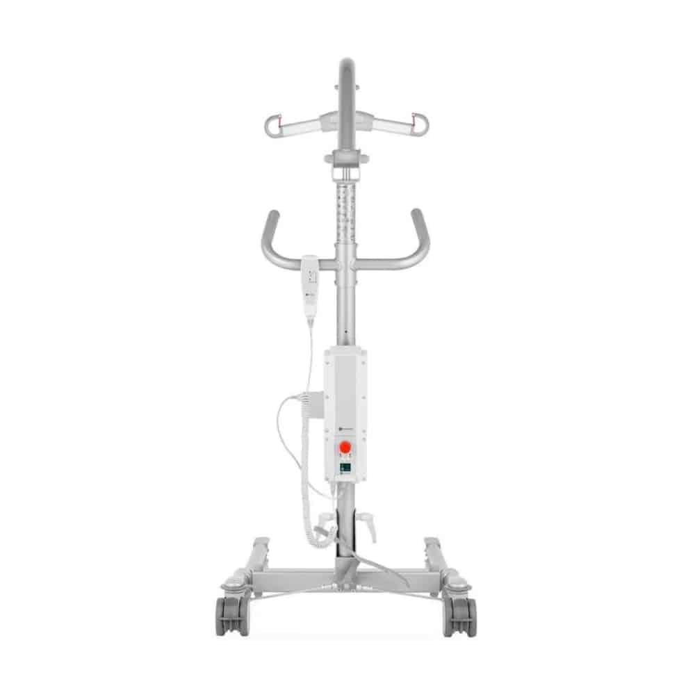 Carina 350 floor lift from the front with the legs closed and the hand control on the mast