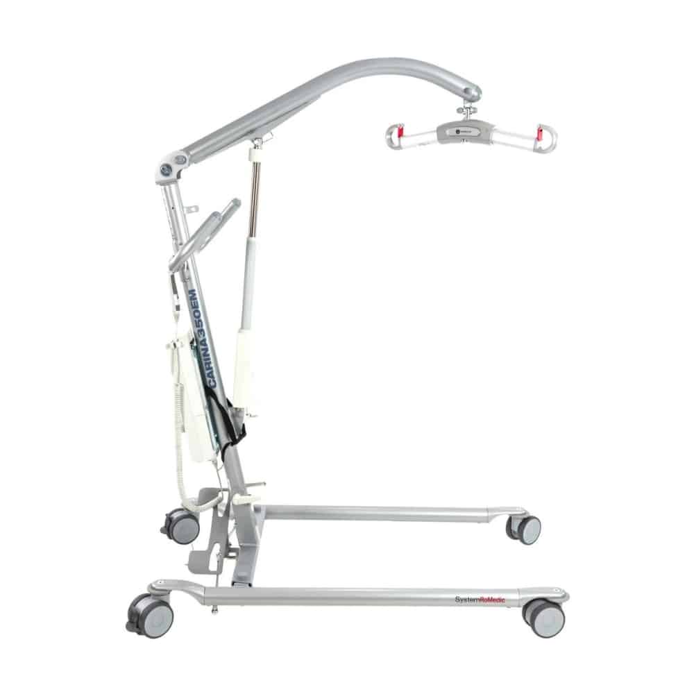 Carina 350 lift in side view with the SlingBar raised and its safety latches