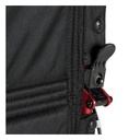 Release lever on the back post of the red Expedition, used to fold the backrest down