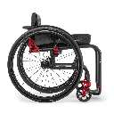 Side view of the Ethos: the seat frame rests on towers above a separate base frame carrying the casters