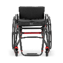 Front view of the Ethos: the footplate hangs from the seat frame, the casters sit outside it on the base frame