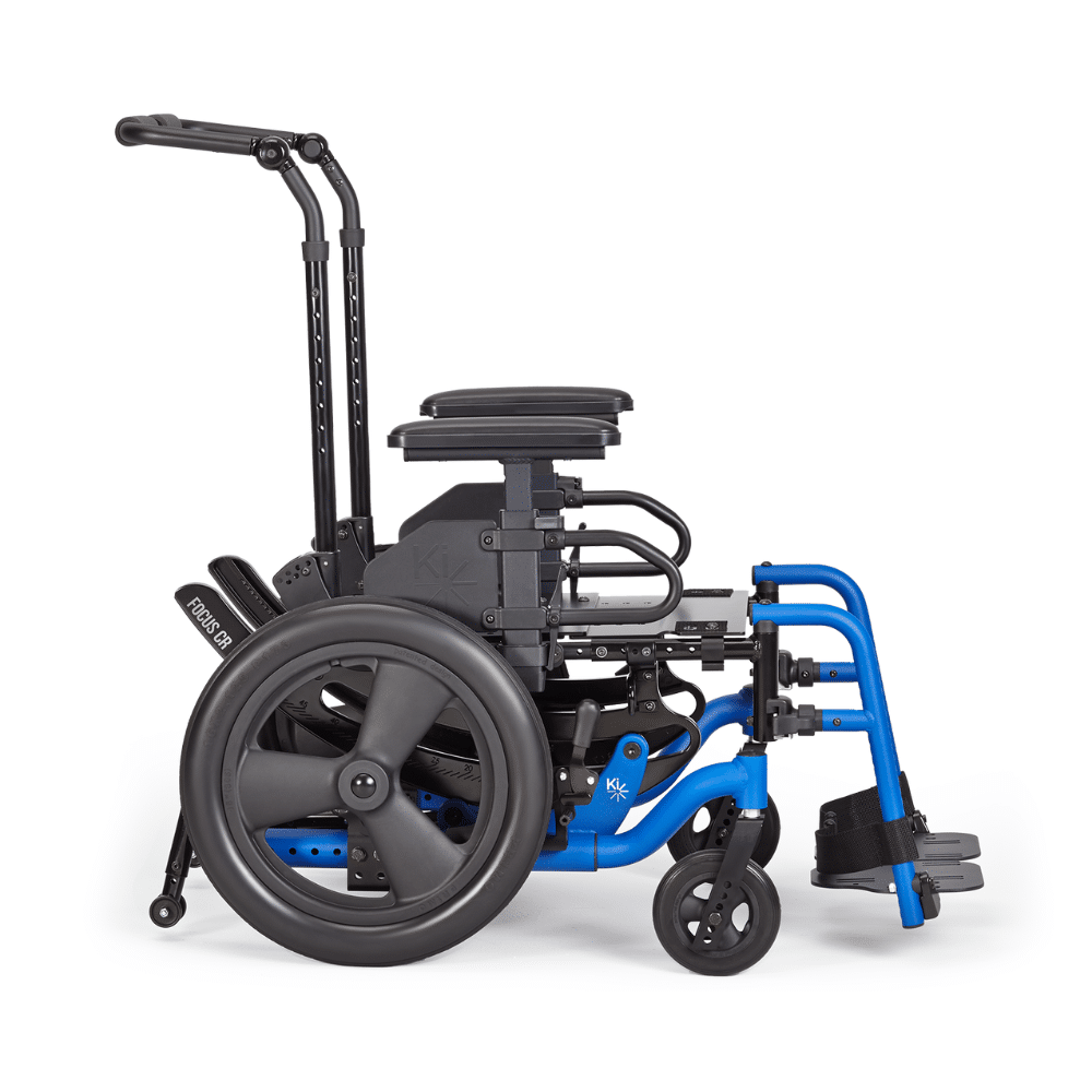 Side view of the Focus CR with a mag rear wheel, rear anti-tip and swing-away footrest