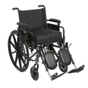 Balanced Aire cushion in its black cover on the seat of a manual wheelchair with elevating leg rests