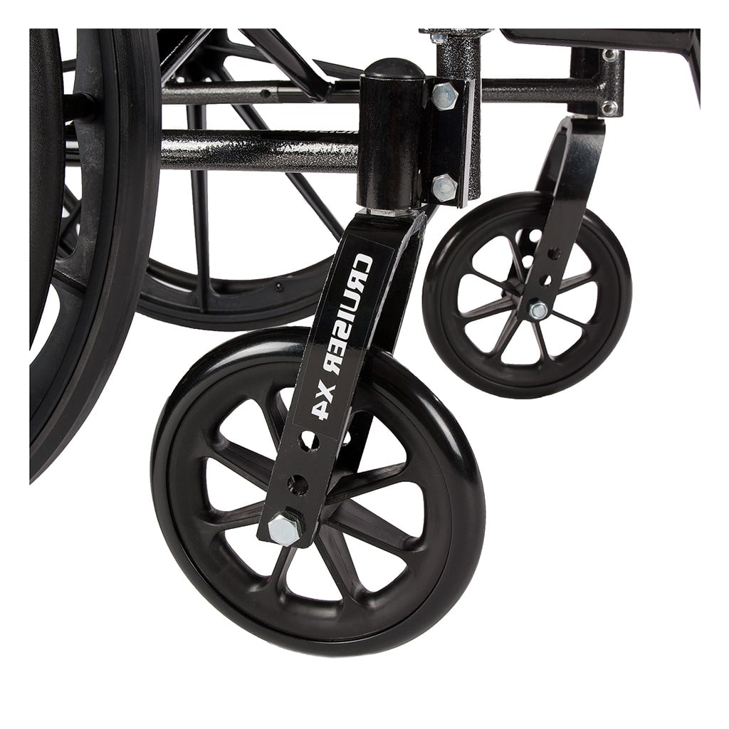 Front caster fork marked Cruiser X4, with the 8 inch caster and the holes that set its height