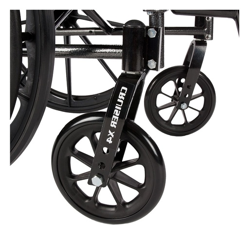 Front caster fork marked Cruiser X4, with the 8 inch caster and the holes that set its height
