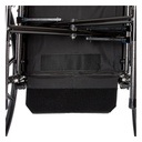 View under the seat showing the folding cross brace and the hook-and-loop flap of the seat upholstery
