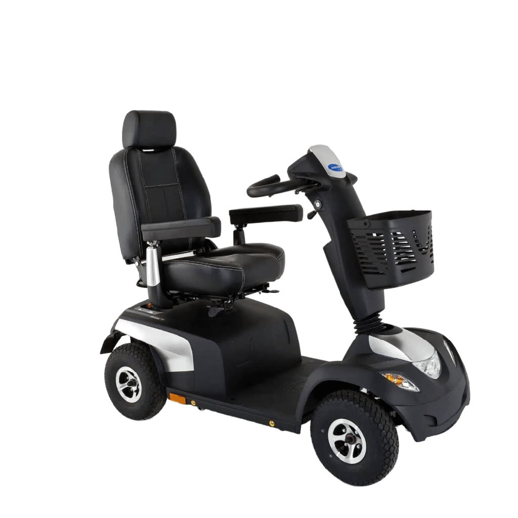 Comet Pro four-wheel scooter in silver, front left view showing the 13 inch air-filled tires
