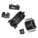 The Elite Traveller 2 taken apart into its five pieces: seat, battery pack, basket and two frame halves