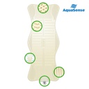 Off-white AquaSense mat with raised bumps, ridges, and a contoured end by the drain