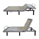 Two side views of the adjustable base, foot section raised, on black legs