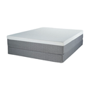 White-topped foam mattress on a grey fabric foundation, front three-quarter view