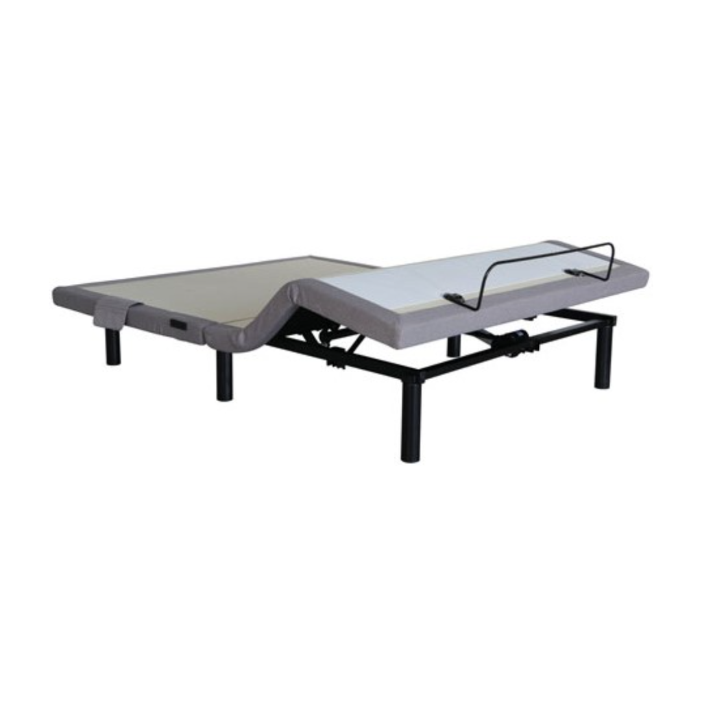 Front three-quarter of the adjustable base with the head raised and the foot retainer bar