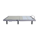 Side view of the grey fabric base lying flat on black legs