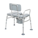 Padded commode transfer bench with the seat opening and the pail underneath
