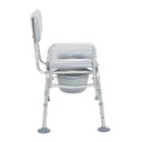 Padded commode transfer bench with the seat opening and the pail underneath