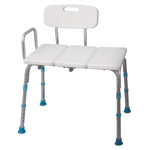 White AquaSense 770-406 transfer bench on a plain background, with a back, one arm and blue leg rings