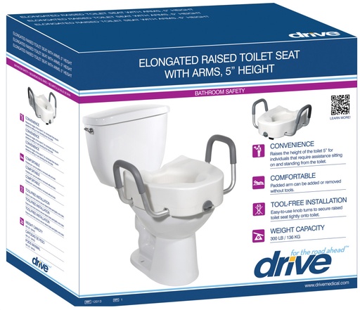 Drive Premium Plastic, Raised, Elongated Toilet Seat with Lock, 5" - 12013 84306 Elongated Toilet Seat with Lock