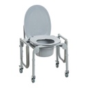 Both drop arms lowered beside the frame, with the lid raised and the pail visible