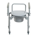 Front view with the lid closed, both padded arms raised and the pail underneath