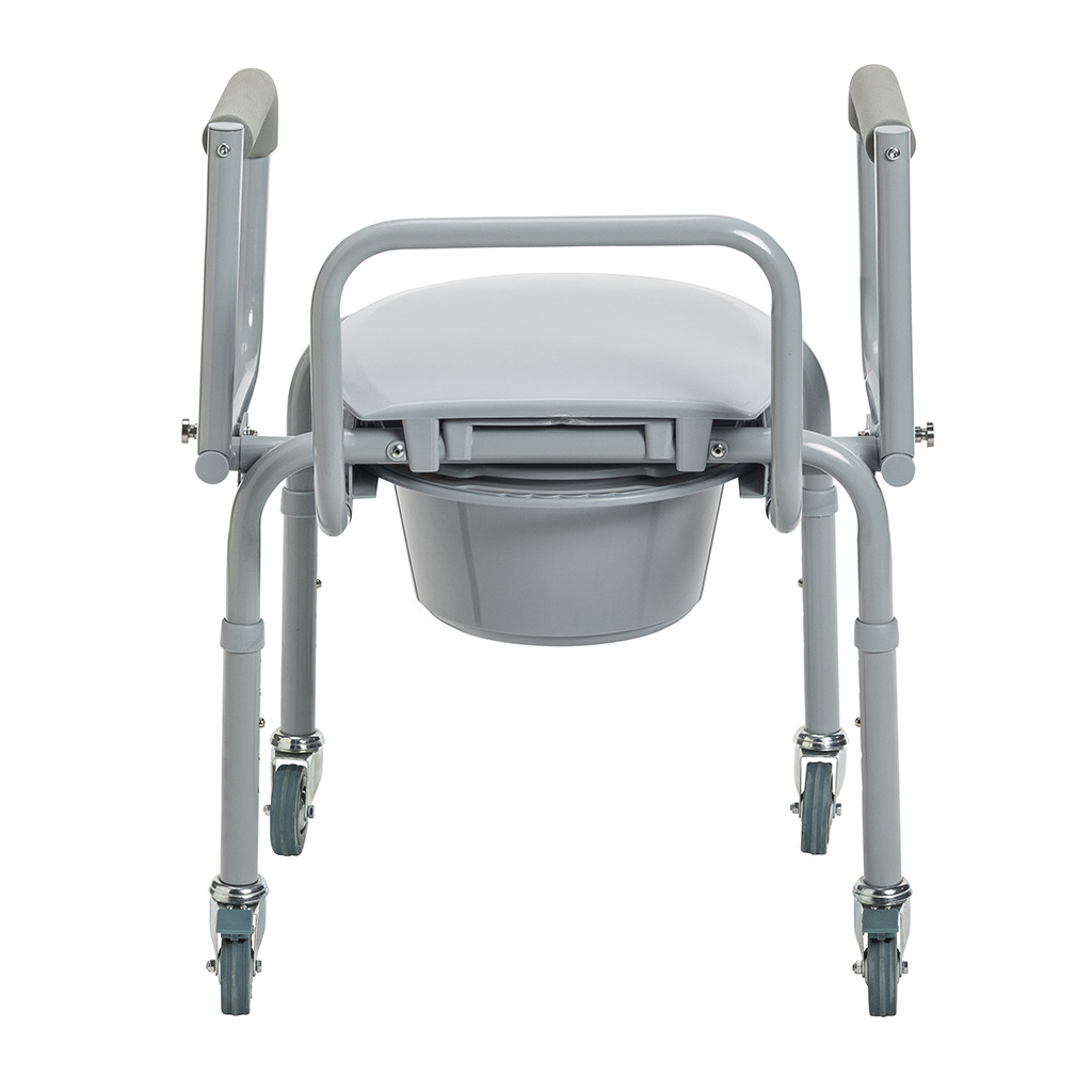 Rear view of the steel back rail, seat clamps and the pail under the seat