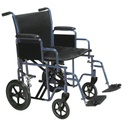 Blue frame option (BTR22-B) of the bariatric steel transport chair, black seat and swing-away footrests