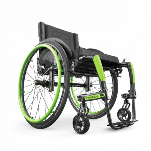 Apex C rigid wheelchair with an acid green accent, front view