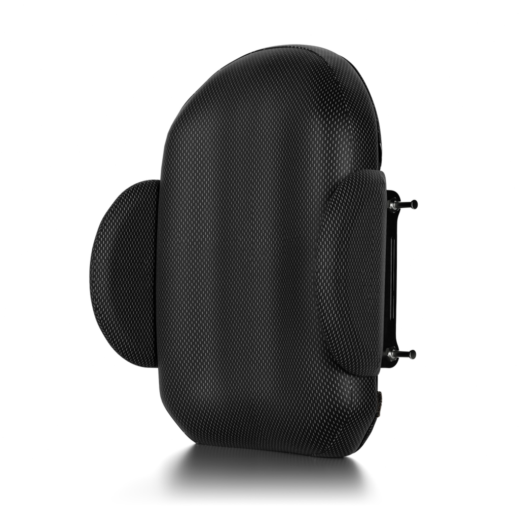Front of the Matrx MAC dual layer foam back with both side contours curving forward and a textured Meshtex cover