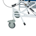 Close-up of the tilt gas spring, its cable and a locking rear caster