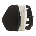 Matrx E2 layers pulled apart: Meshtex cover, Ripple foam and the contoured shell with mounting pins