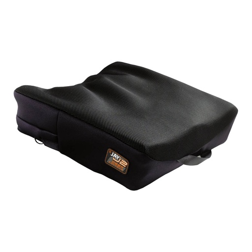 J2 Deep Contour cushion assembled in a black cover with a breathable mesh top and a side strap