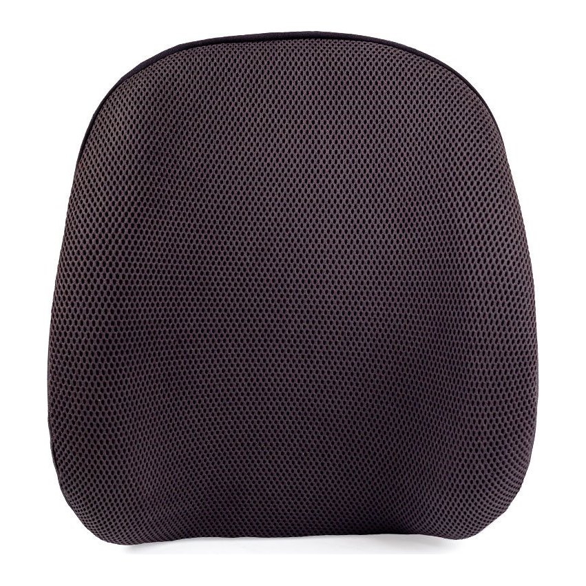 Front of the Super Back for Kids in its dark mesh cover, showing the rounded top edge