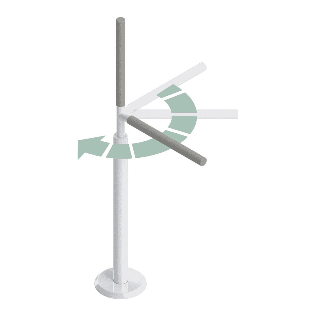 Drawing of the horizontal bar swinging around the mast and locking at 45 degree steps