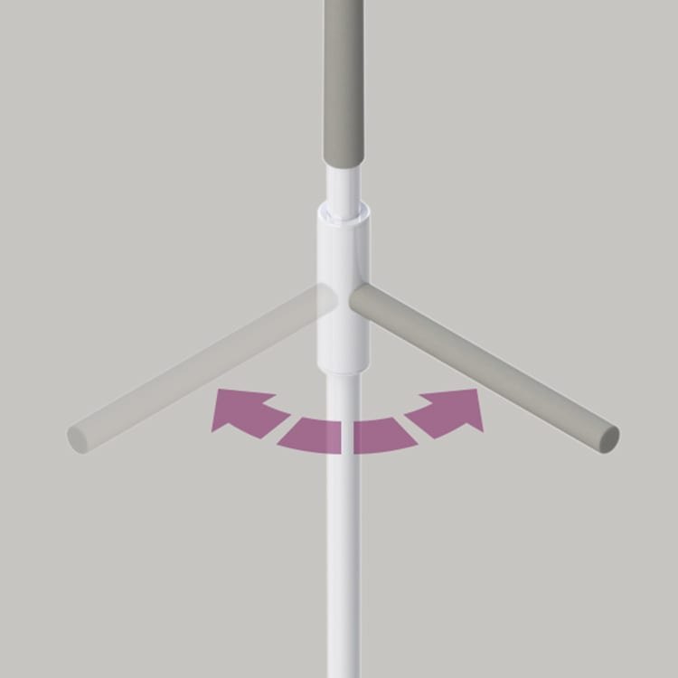 Close-up of the SuperBar collar on the pole, with arrows showing the bar swinging to its next locked position