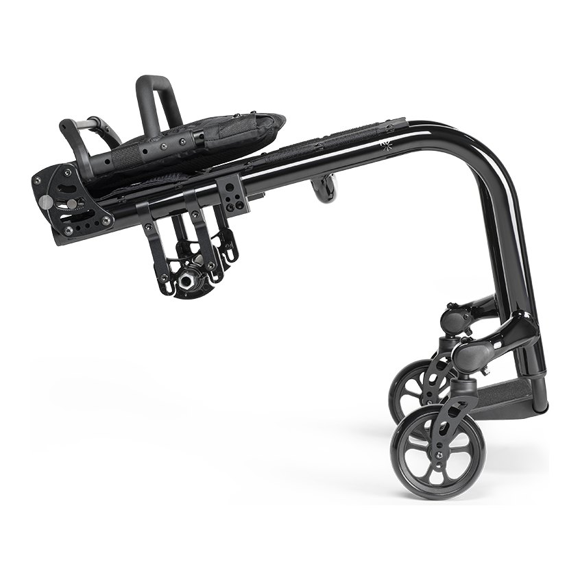 Rogue 2 frame with the rear wheels removed and the backrest folded flat onto the seat for the car