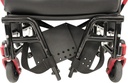 Front view of the footrest hangers with large footplates, heel loops and front casters on a black frame